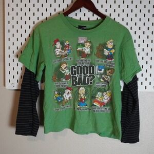 Top Heavy Graphic T Shirt Long Sleeve Layered Green Cartoon Print Kids Size L